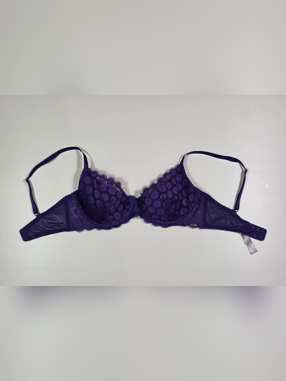 Savage x Fenty Purple Mod on the Moon Fashion Bra Size 34DD Crochet Polka Dot